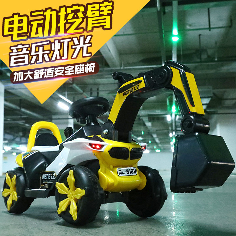新款儿童电动挖机可坐可骑电动玩具车挖土机滑行男女孩工程车
