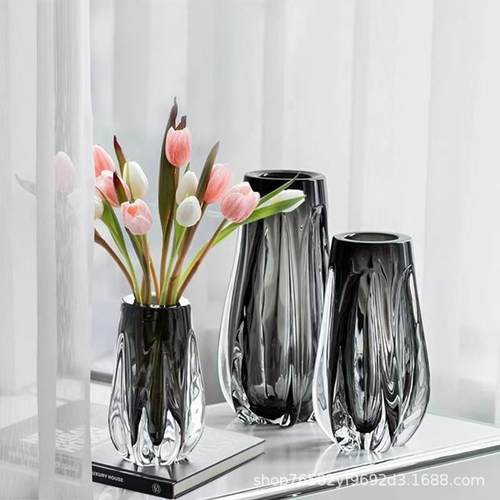 北欧现代简约玻璃花瓶摆件餐桌电视柜客厅玄关轻奢琉璃插花花器