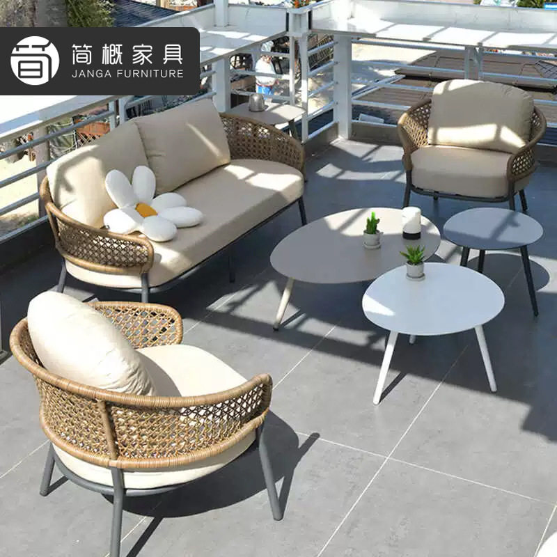 户外别墅藤编沙发休闲花园庭院家具组合酒店露台外摆沙发椅茶几套