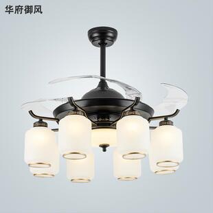 新中式电风扇吊灯大风力家用客厅餐厅带灯风扇灯静音隐形吊扇灯具
