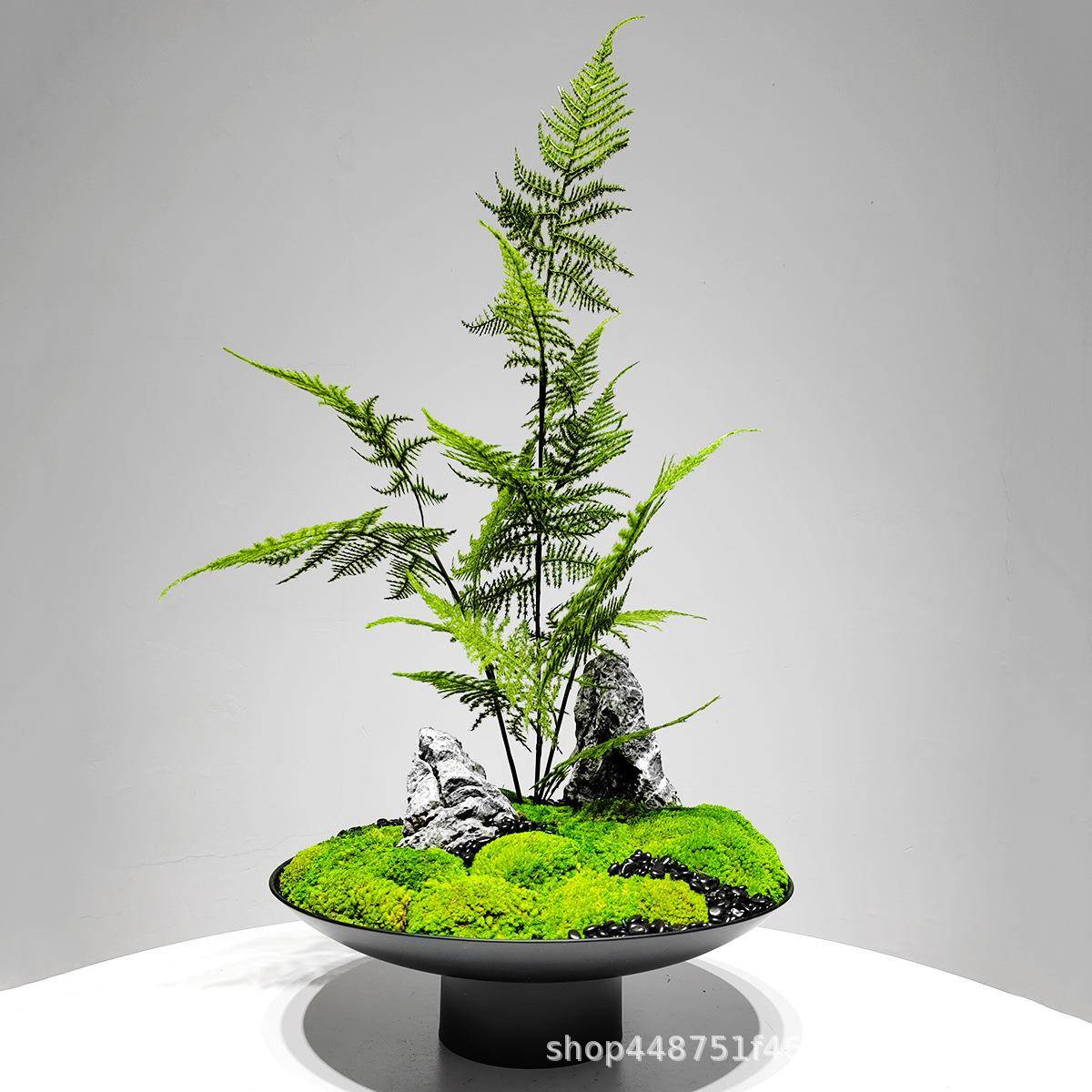 新中式仿真文竹绿植假花摆件装饰品样板房酒店客厅办公室餐桌摆件
