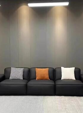 意式极简大黑牛真皮沙发方块豆腐块沙发客厅大小户型黑色直排组合