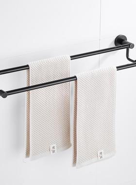 卫生间免打孔黑色毛巾架壁挂式浴室毛巾杆厕所毛巾置物架单双杆挂