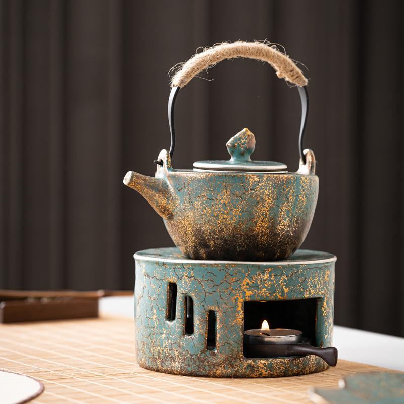 常青釉金银彩温茶炉蜡烛煮茶炉温茶器陶瓷小火炉热茶底座暖茶保温