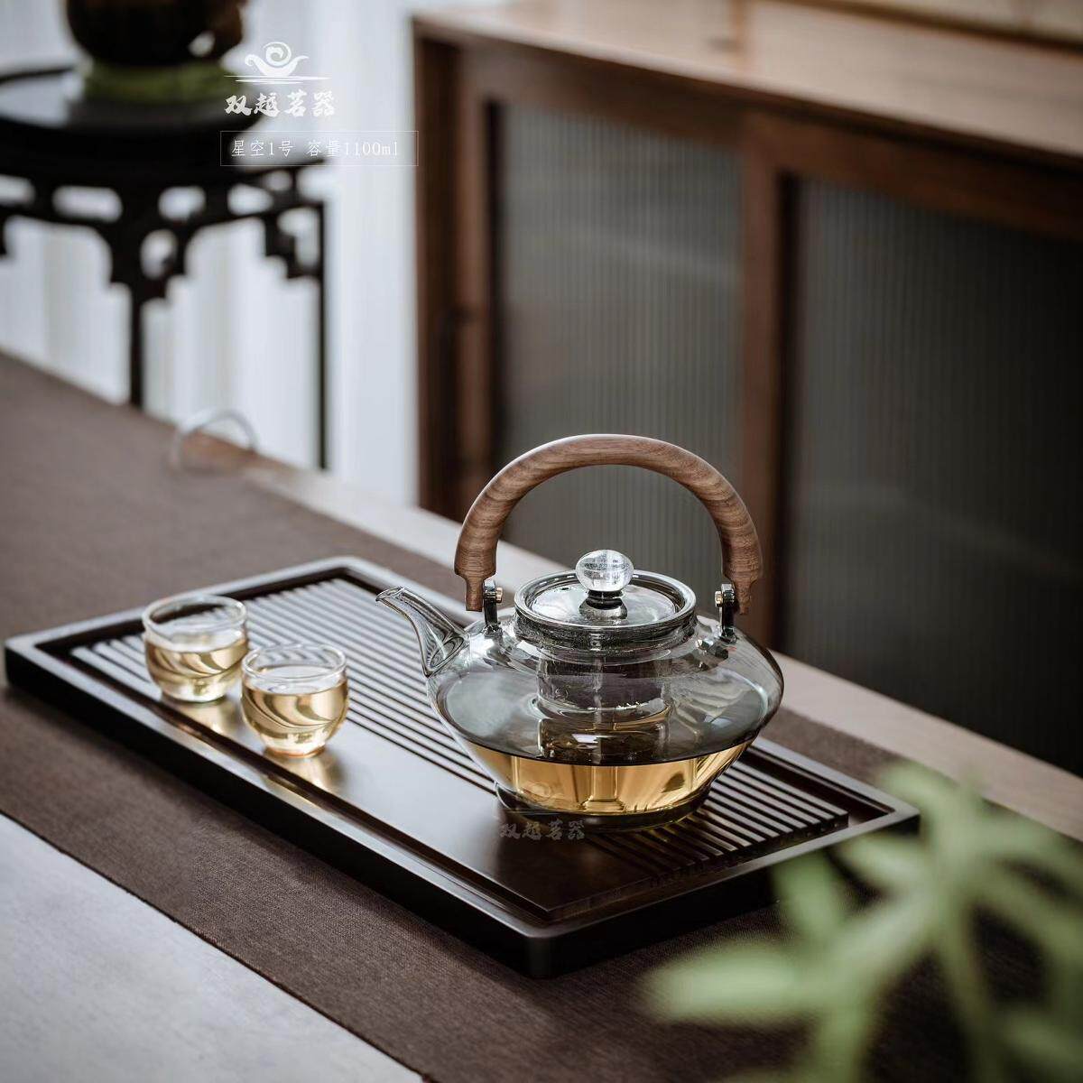 轻奢耐热加厚玻璃茶壶四代喷淋式家用提梁茶壶电陶炉蒸煮两用茶壶