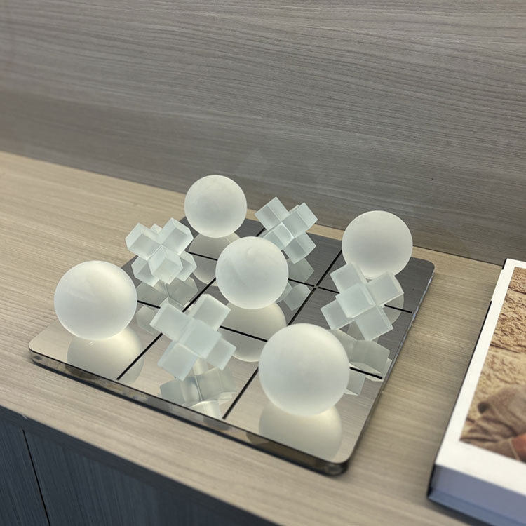 简约现代方形高档水晶棋盘摆件酒店样板间客厅玄关桌面软装工艺品