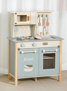 木质蓝色欧式C款厨房玩具仿真木制灶台儿童过家家煮饭烹饪玩具