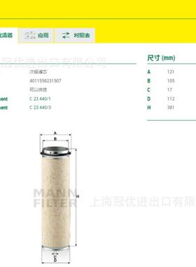 MANN曼牌CF1200空滤安全芯次级滤芯