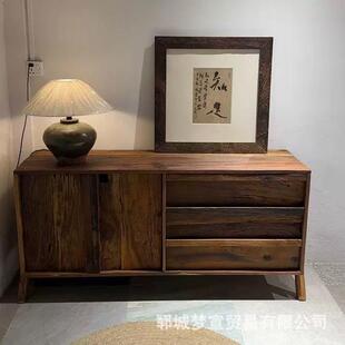 复古风化餐边柜实木收纳柜民宿家具玄关储物柜抽屉柜靠墙榆木柜