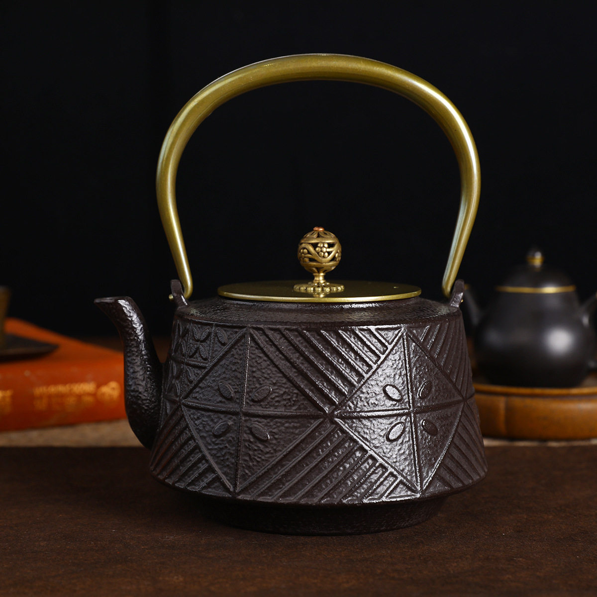 新中式茶壶摆件生铁烧水泡茶壶中国风复古茶具碳火煮茶围炉煮茶