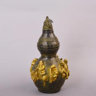 达全黄铜鎏宏金八仙葫芦创意体浮雕立葫芦玄关装饰鎏金八仙品摆铜