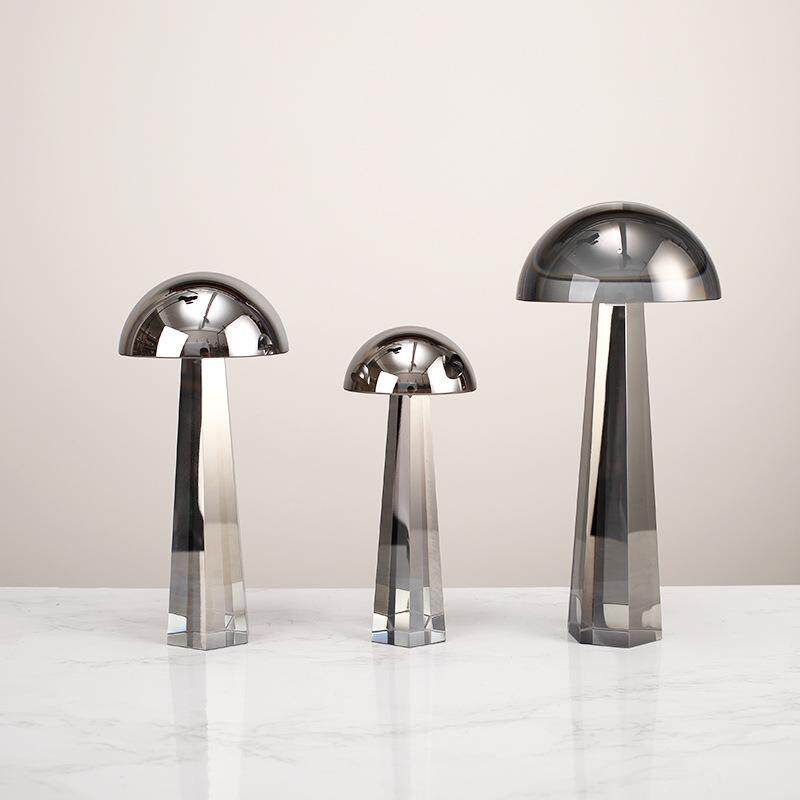 轻奢创意几何设计感现代人造水晶蘑菇工艺品家居样板房装饰品摆件