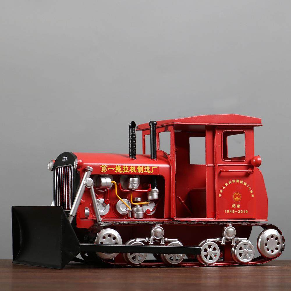 东方红54式拖拉机金属模型摆件铁艺推土机装饰农机店工艺品道具