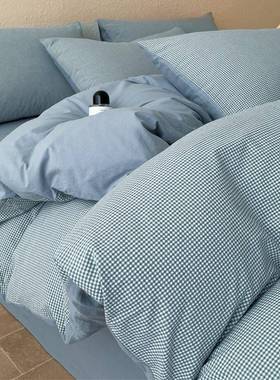 格子被套单件150x200x230被罩全棉纯棉2025新款单独单人蓝色被单