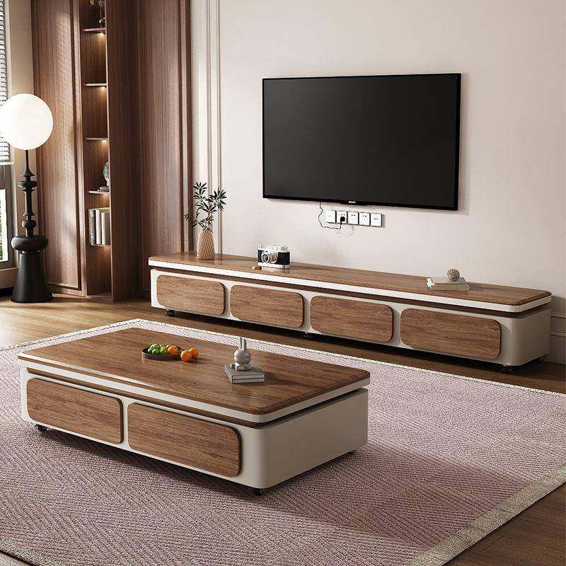 新款简约复古胡桃木奶油茶几客厅家用小户型极简中古设计师现代