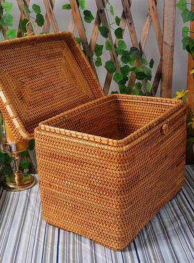 越南秋藤编收纳箱带盖收纳筐桌面茶几杂物衣服书本玩具柜子整理筐