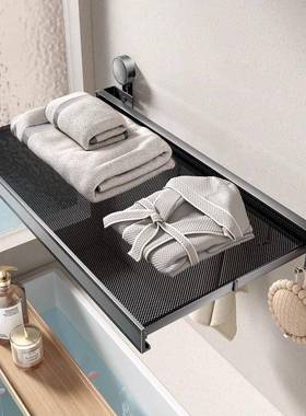 浴室吸盘伸缩浴巾架毛巾架卫生间放衣服神器厕所免打孔毛巾置物架