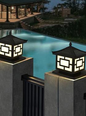 太阳能柱头灯户外防水中式庭院围墙灯别墅花园门口景观装饰草坪灯