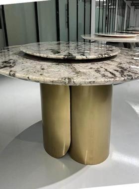 意式轻奢五金桌脚天然理石餐桌腿圆形底座支撑腿圆餐桌子脚