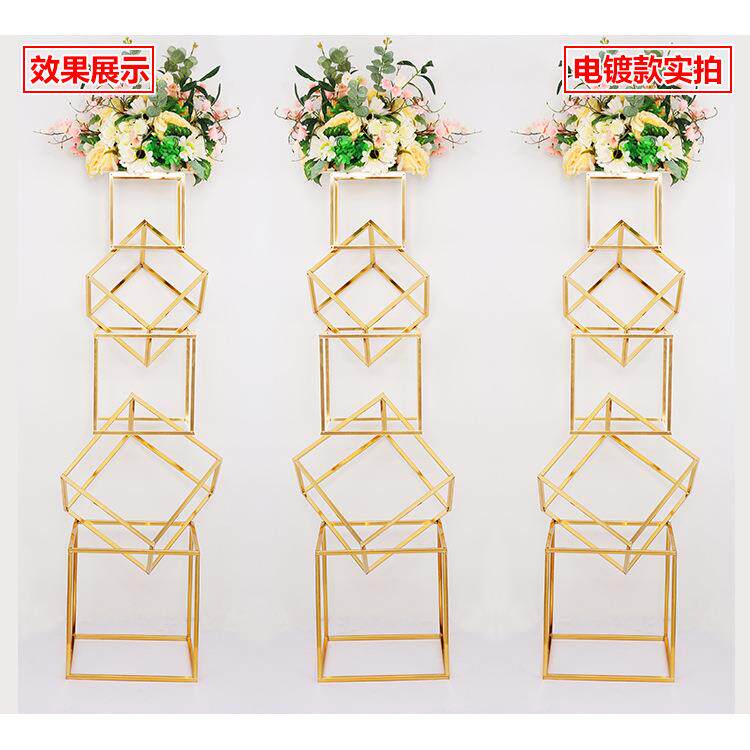 婚庆新款电镀金色方框路引婚礼装饰铁艺几何路引T台摆放道具用品
