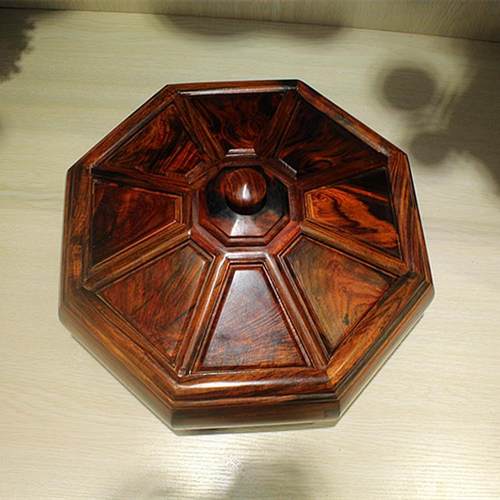 老挝大红酸枝素面水果盘黑框红板实木八角果盘家居工艺摆件