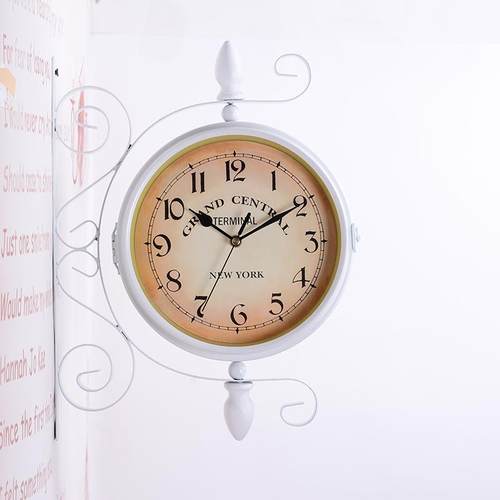 欧式创意家居双面钟静音机芯铁艺客厅卧室挂钟壁钟钟表