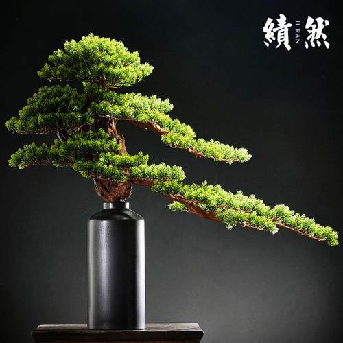 中式仿真迎客松罗汉松盆景枯山水造景摆件家居客厅电视柜软装饰品