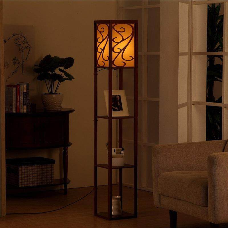 美式多功能收纳置物落地灯客厅卧室床头灯遥控可调光创意立式台灯