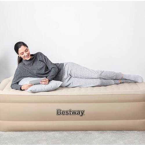 Bestway69048单人双层布面充气床欧规内置泵家用加厚双人气垫床
