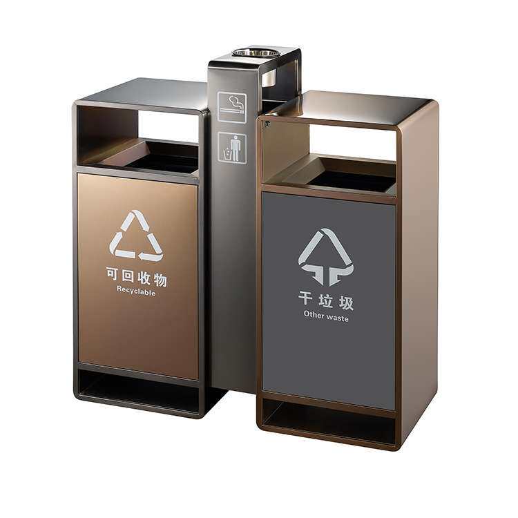 商场室内停车场分类垃圾桶黑金玫瑰金电镀垃圾箱时尚简约GPX-153V