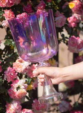 七彩透明紫色手持钵圣杯水晶钵专业音钵音乐碗瑜伽打碗乐器送皮棒