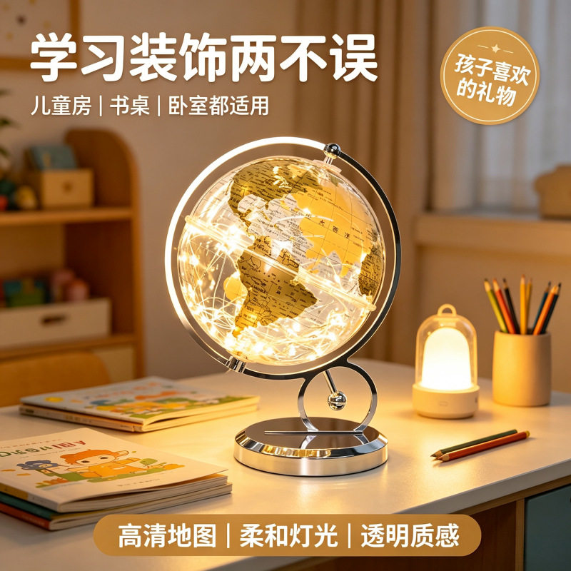 金球的地球透明金属地球仪灯光夜光地球仪桌面摆件家具装饰办公室