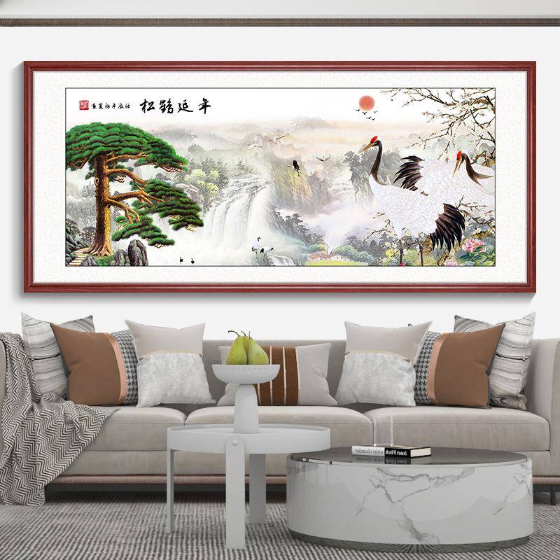 八方来新财客厅山水画沙发背景墙AIZ办挂画款国画迎客松山公室靠