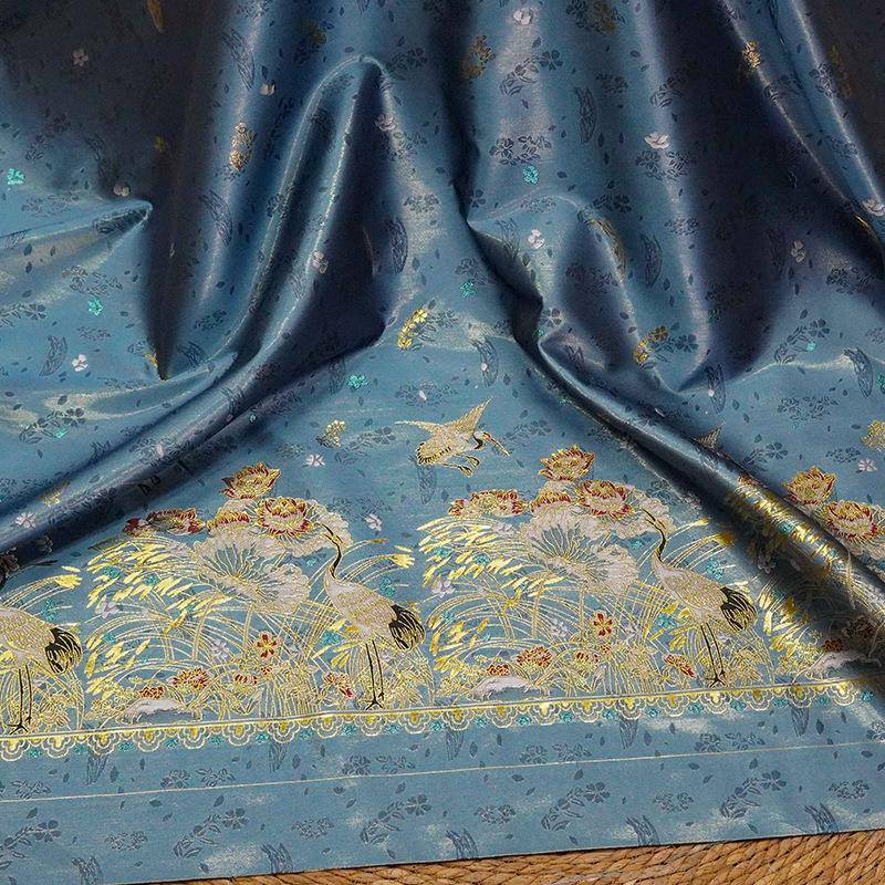 甲JY-A4-41古风丝金面仙鹤马裙色织布秋冬妆花马提花旗袍面料