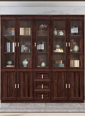 新中紫金木实木书柜靠式墙一体现简约置代物柜檀储物86167柜书房