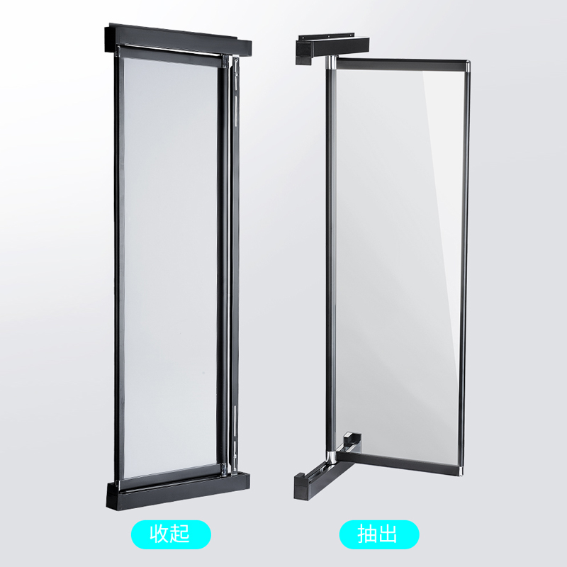 平开门衣柜穿衣镜柜内对开门推拉全身镜轨道折叠伸W缩隐形试衣镜