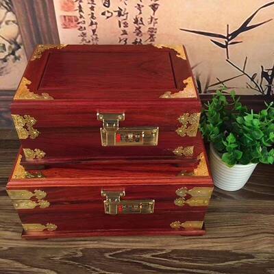 大宝红枝摆件红木实木首饰盒收纳盒复带LOP-223锁饰古品酸盒百宝