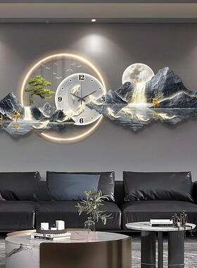 205新款带钟表挂墙客厅沙饰画高级感发背景装墙挂DDP画日照2金山