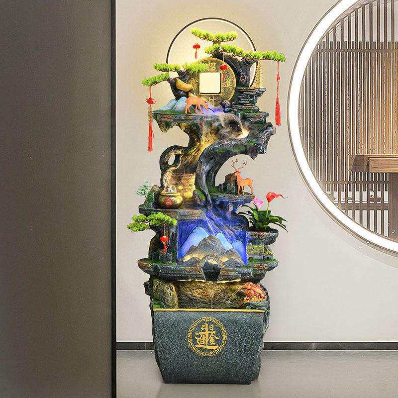 创意中式田园假山流水喷泉加湿器风水轮落地客厅乔迁开业装饰摆件