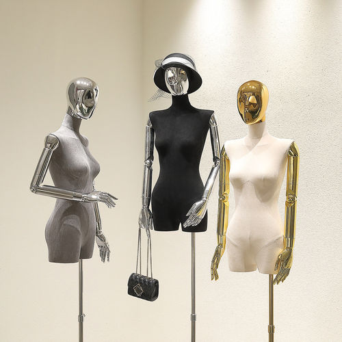 高档麂皮绒电镀模特道具女装半身假人偶服装店橱窗展示架女模特架