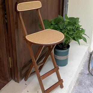 加高可折叠椅子餐桌吧台椅高脚凳藤编便捷椅家用客厅现代简约餐椅