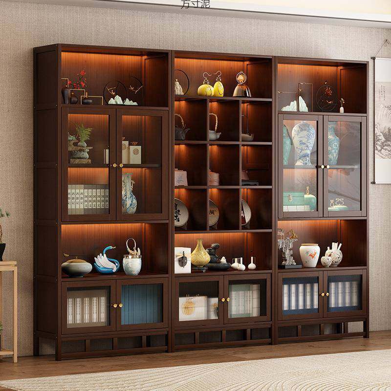 新中式非实木博古架茶室背景置物架多宝阁架商用隔断带灯展示柜厂