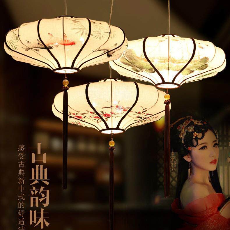 中国风新中式吊灯仿古手绘水墨画灯笼酒店餐厅创意茶楼婚庆灯具