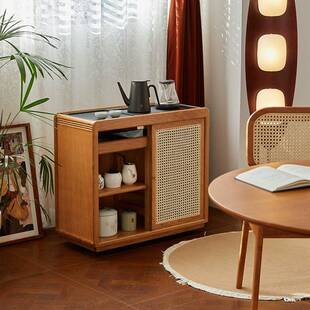 北欧实木移动茶水柜樱桃木茶台边柜客厅小型家用烧水壶一体边几