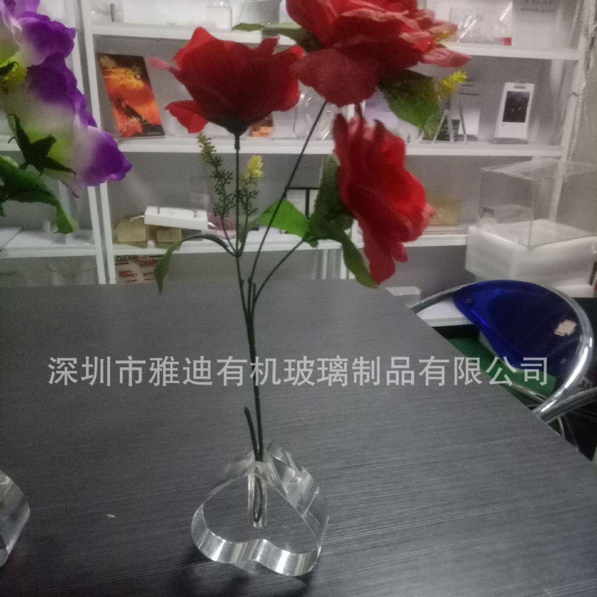 创意心形亚克力干花花瓶透明水培花瓶现代简约直筒花瓶
