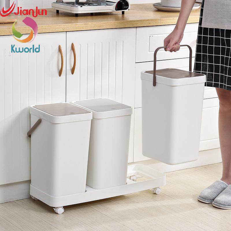 垃圾分类垃圾桶家用带盖双桶客厅厨房分类按压式干湿分离拉圾筒