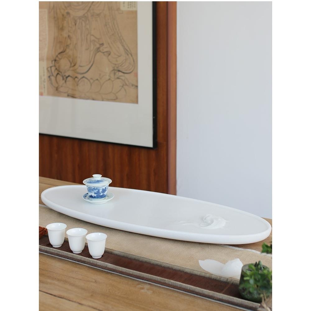 高端汉白玉茶台石头茶盘大师手工雕刻天然整块原石新中式轻奢