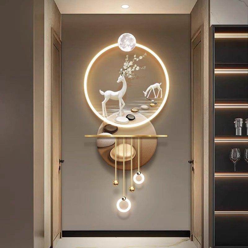 玄关装饰画鹿led壁灯画走廊尽头简约轻奢发光电视背景格栅墙挂画,收纳整理,烫衣板及配件,淘宝优惠券,粉丝福利购,淘宝优惠卷