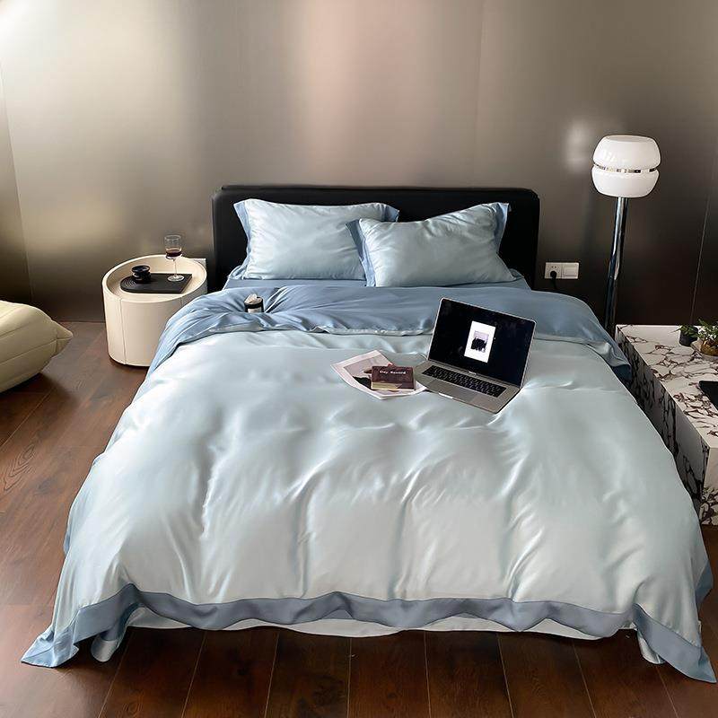 慕澜4新款60sLF拼边款天丝套件1.8m床单款四件套冰川蓝风信紫