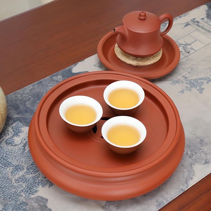 明德园潮州传统手拉朱泥茶盘纯手工茶船家用壶承干泡茶海工夫茶池